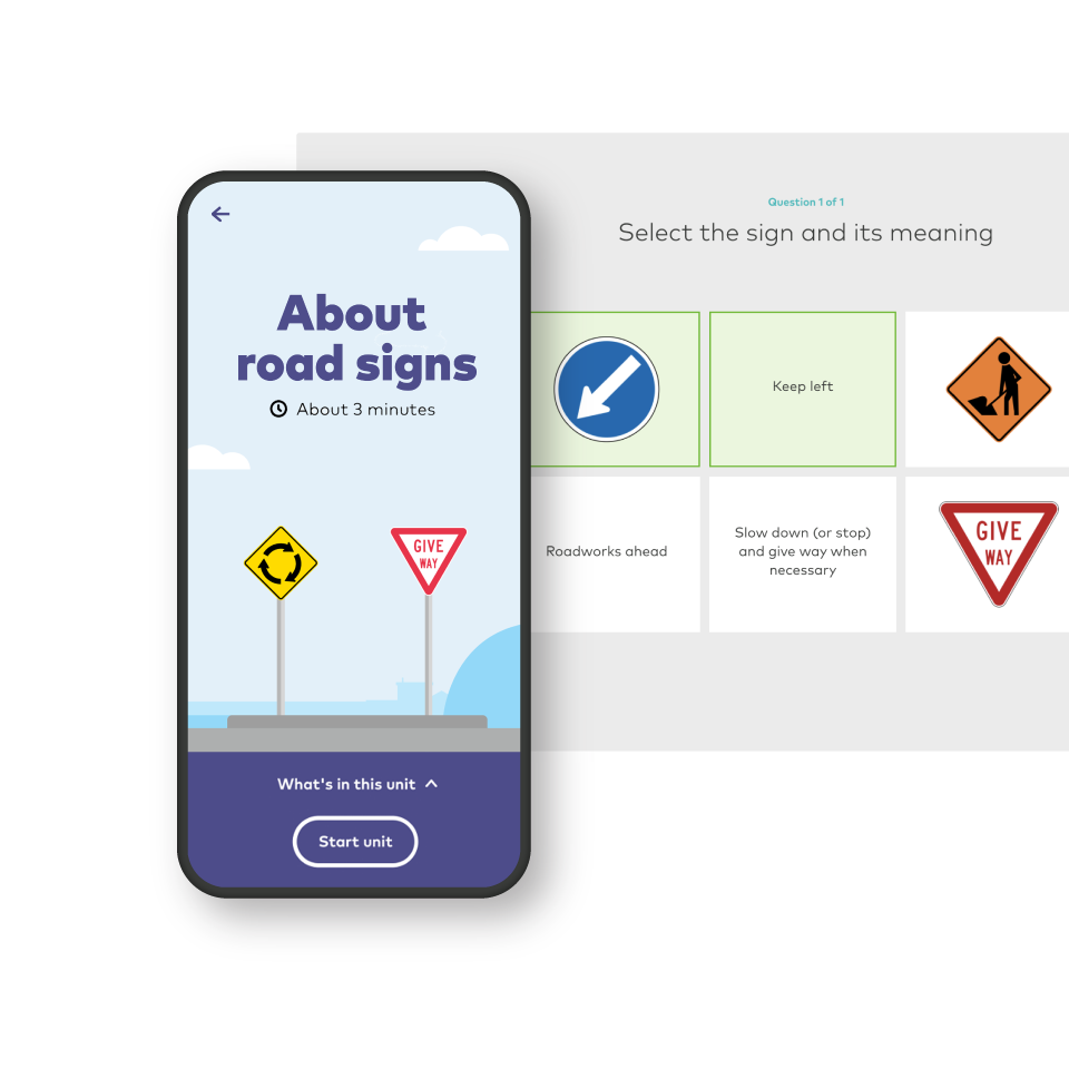 Mobile view of the interactive online road code